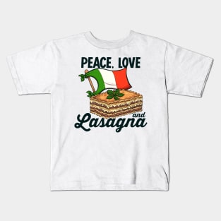 Peace, Love And Lasagna Cartoon Kids T-Shirt